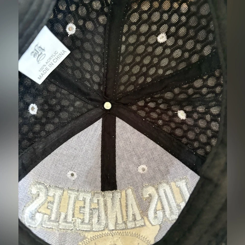 Los Angeles LA Embroidered Hat Black Textured Cap Distressed Style Adjustable - Picture 6 of 8